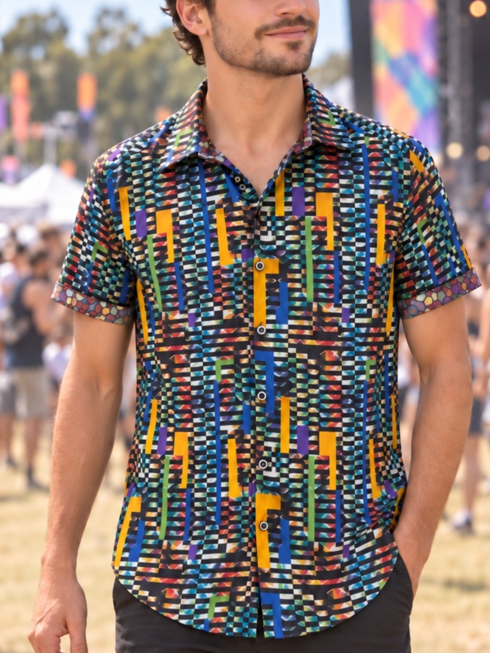 Robert Graham Shirt Mens S Italian Size Graphic Psychadelic Colorful Festival